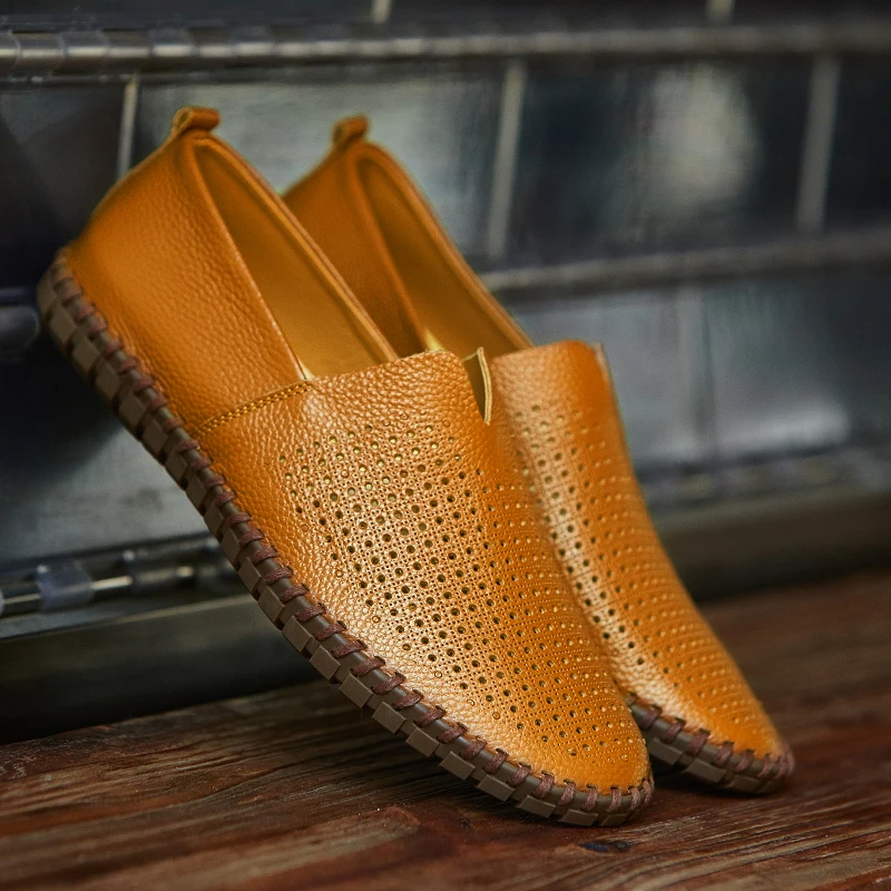 

Men Summer Perforated And Breathable Casual Loafers Classic Slip-On Lazy For Men Flats Large Size 38-50