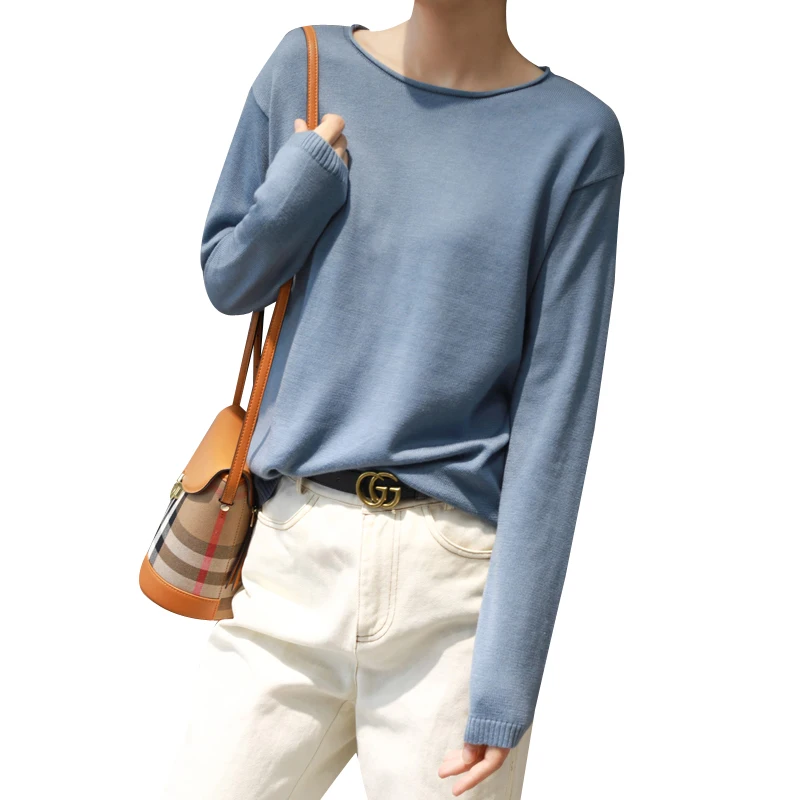 Женский свободный шерстяной свитер с длинным рукавом пуловер большого размера