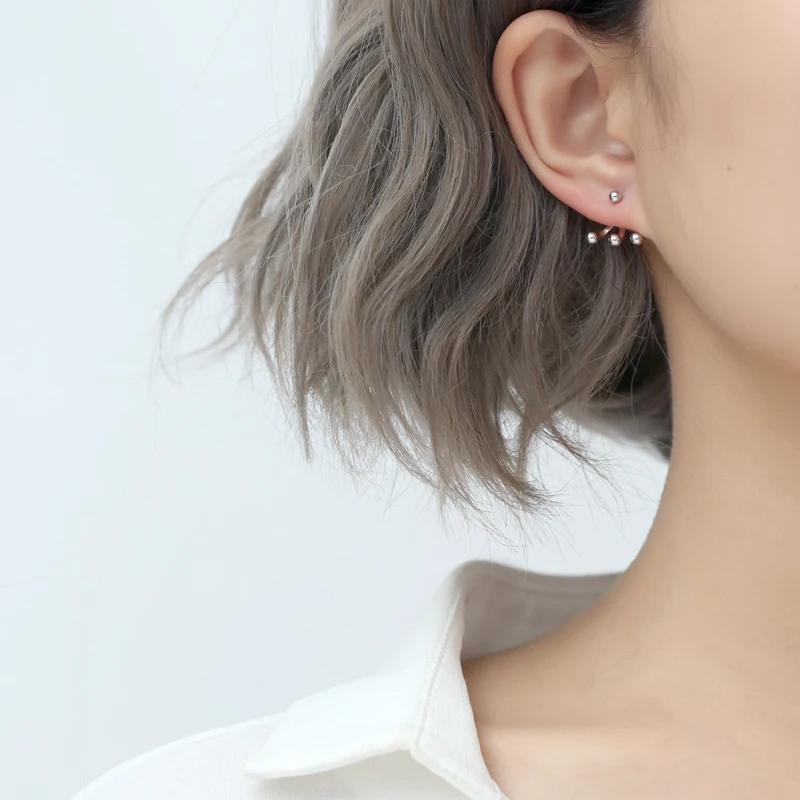 Хит продаж серебряные асимметричные серьги-гвоздики с бусинами три бобы серьги