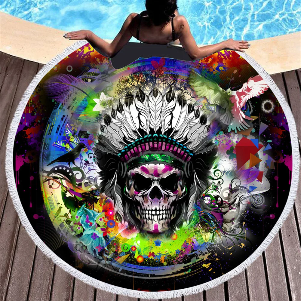 

150cm Beach Thick Round 3d Sugar Skull Printed Beach Towel Fabric Quick Compression Towel Tapestry Turkish Towel Beach Towel