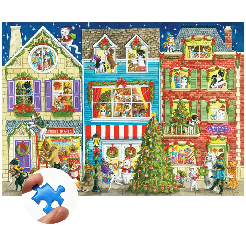 

Paper Jigsaw Puzzle 1000 Pieces Challenging Games Decompression Education Toys for Kids Children Adults Christmas Pet Street