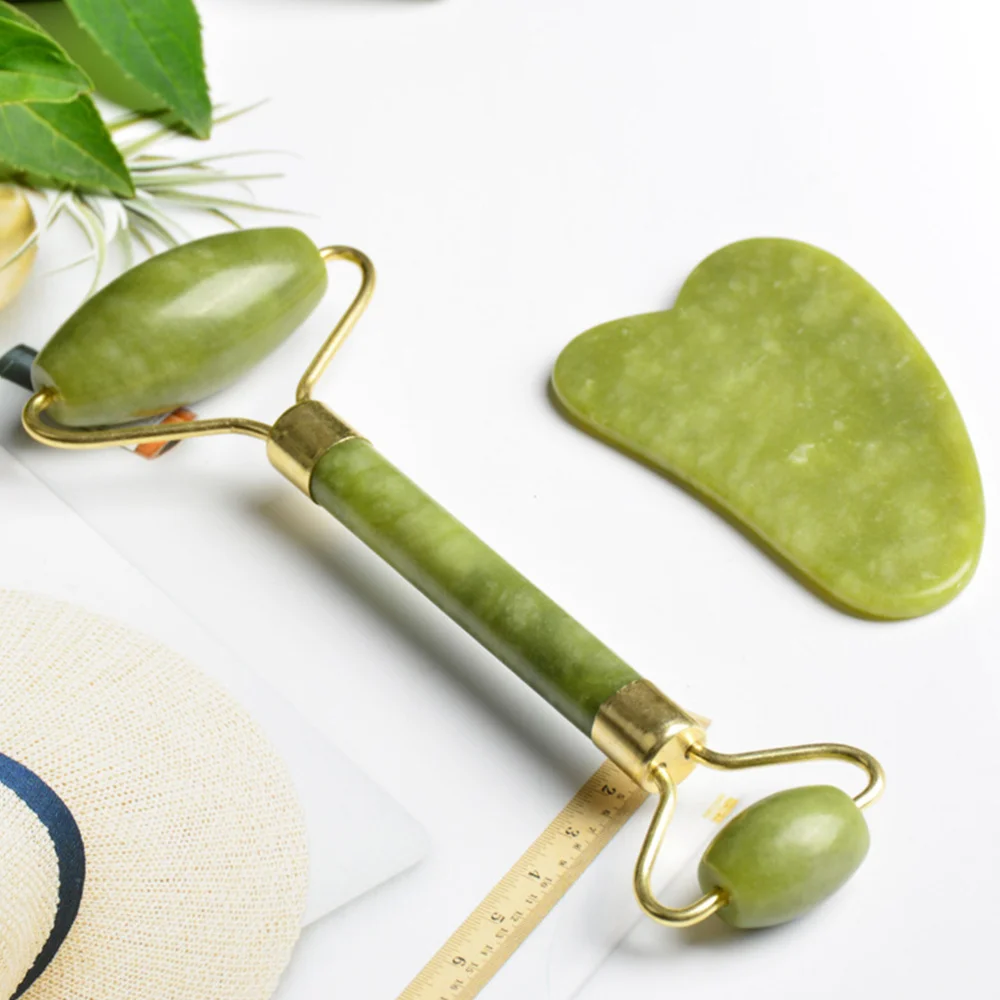 

2Sets Jade Roller Massager Board Practical Face Massaging Tool Green