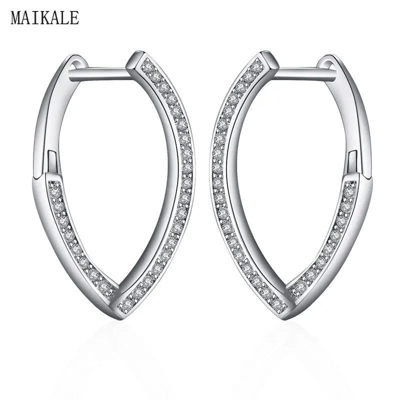 silver MAIKALE, милые геометрические циркониевые серьги-гвоздики для женщин, серьги из кубического циркония, овальная форма, сплав, клипсы, серьги, корейское ювелирное изделие - Окраска металла: silver