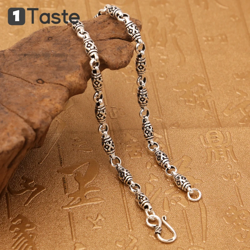 ONE TASTE 925 пробы серебряная бамбуковая цепочка 6 мм-бисер мужское ожерелье тайское