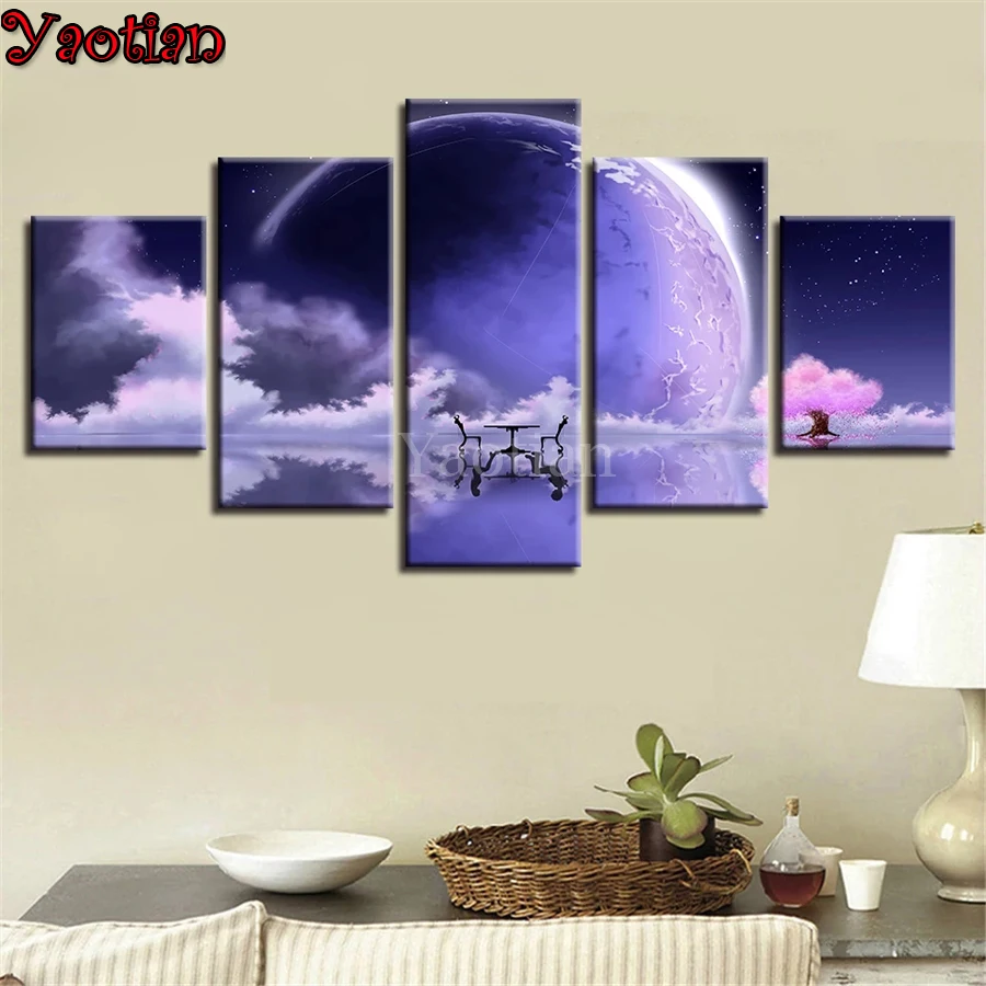 

5 шт. Moon планета со звездным небом ночным пейзажем Алмазная вышивка 5d diy алмазная живопись полная квадратная дрель 3D крестом мозаика