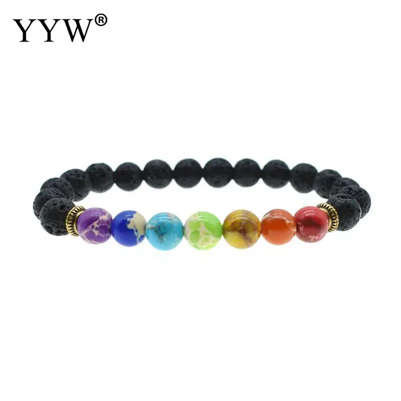 Модный женский браслет из лавы разноцветные Круглые бусины натурального камня