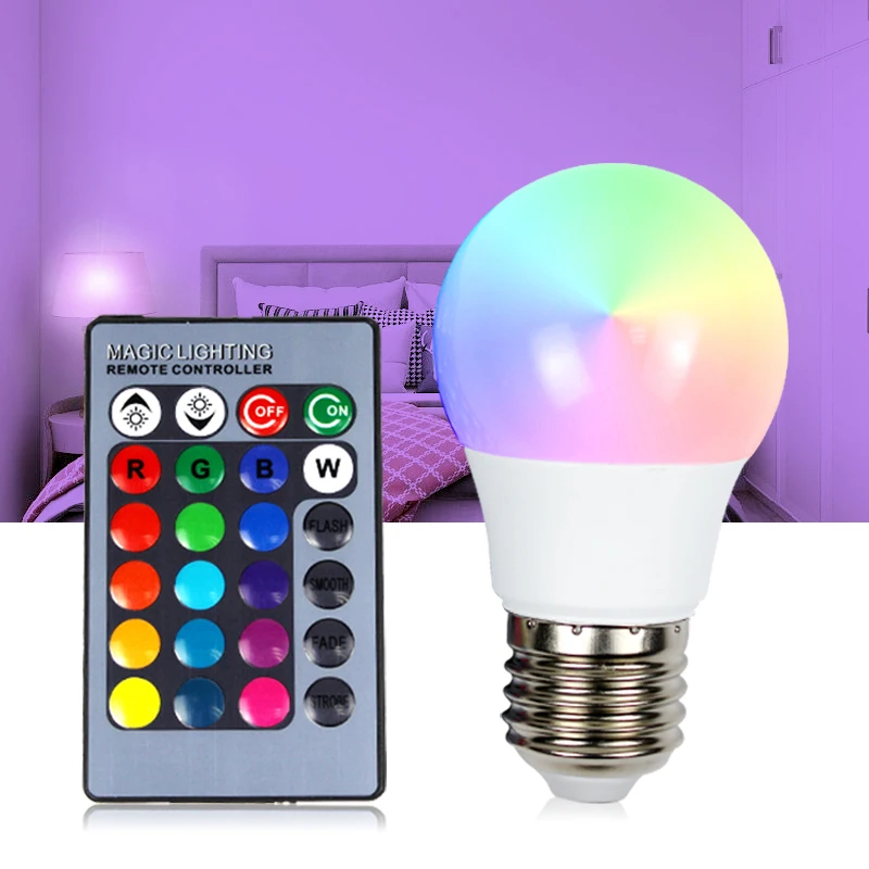 E27 RGB светодиодный светильник 110v 220v COB 3w 5w PC лампа A60 изменение цвета bombilla с ИК