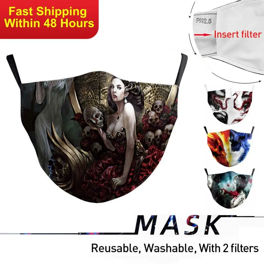 

Zawaland Защитная PM2.5 Ветрозащитная маска с принтом черепа Веном для мужчин и женщин дышащая Регулируемая моющаяся маска для рта Прямая поставк...