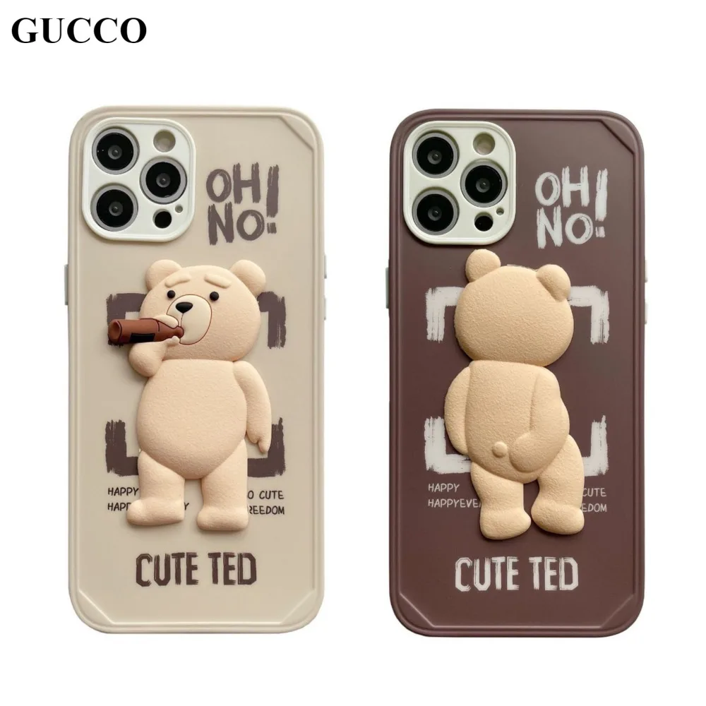 

Luxury Kawaii 3D Teddy Bear Cartoon Case For IPhone 13 11 12 Pro Max XR X XS Mini 7 8 Plus Cute Trend Couple Cover Huawei P40 M4