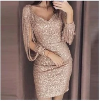 women dresses sequins decoration new womens fashion v neck sexy nightclub party fringe bag hip dress new arrival