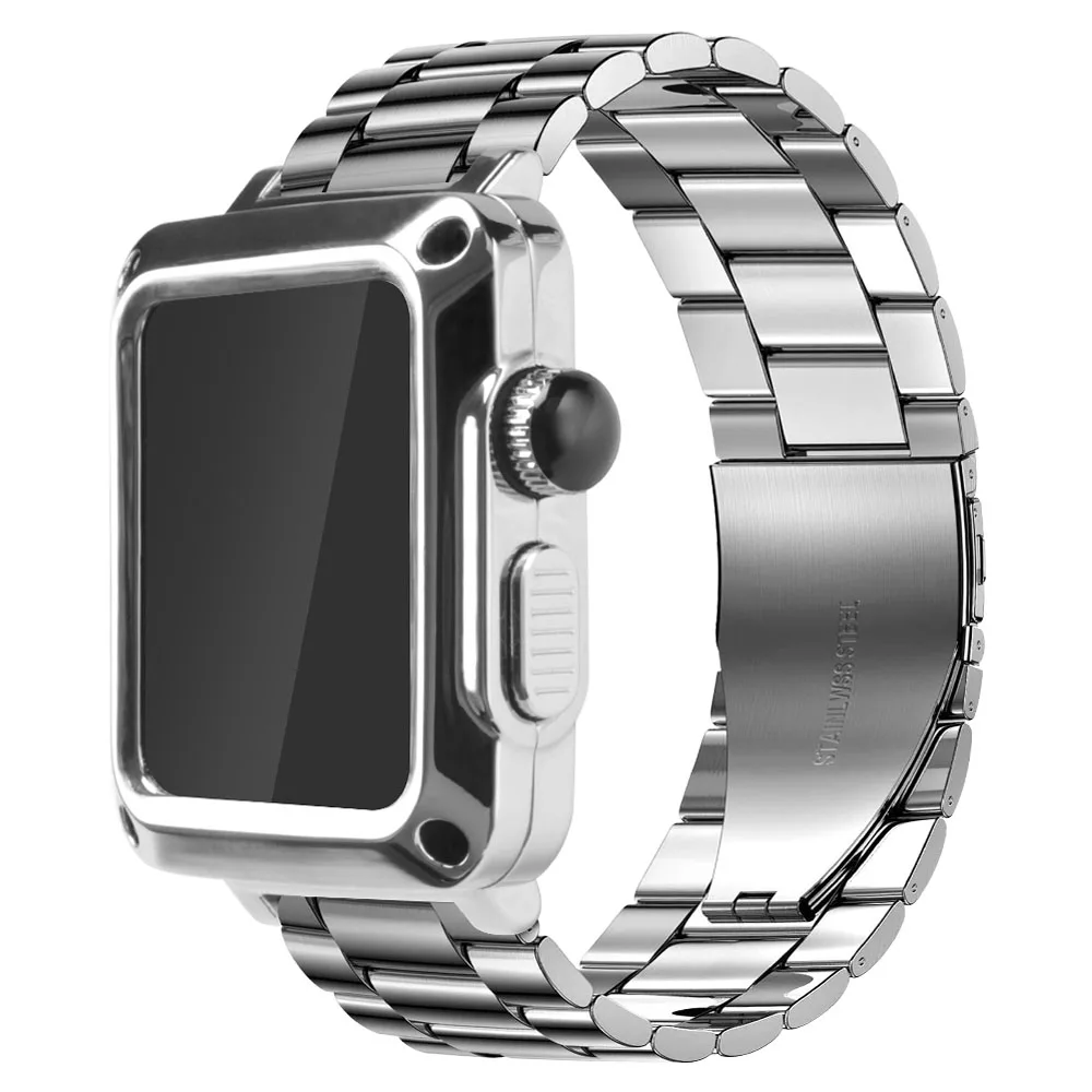 

Case+Strap for Apple Watch Band 44 mm 42mm 42mm 40mm Stainless Steel Metal Bracelet for iWatch SE 6 5 4 3 Protective Cover