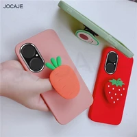 cute 3d cartoon holder stand bracket phone case for huawei p50 p40 p30 pro nova 8 7 pro p smart 2021 candy color soft tpu cover