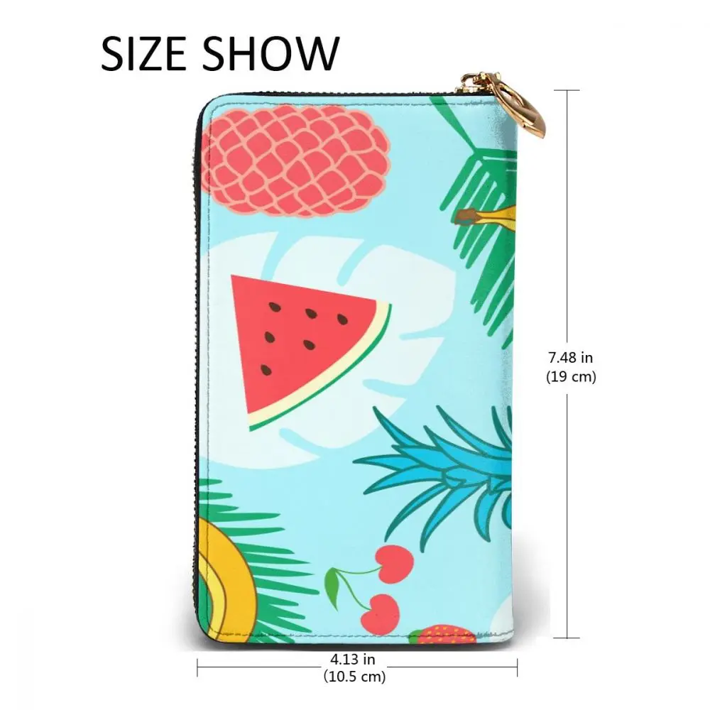 

2021 Fashion Long Leather Wallets Summer Fruits Unisex Classic Purse Zipper Wallet with Card Holder