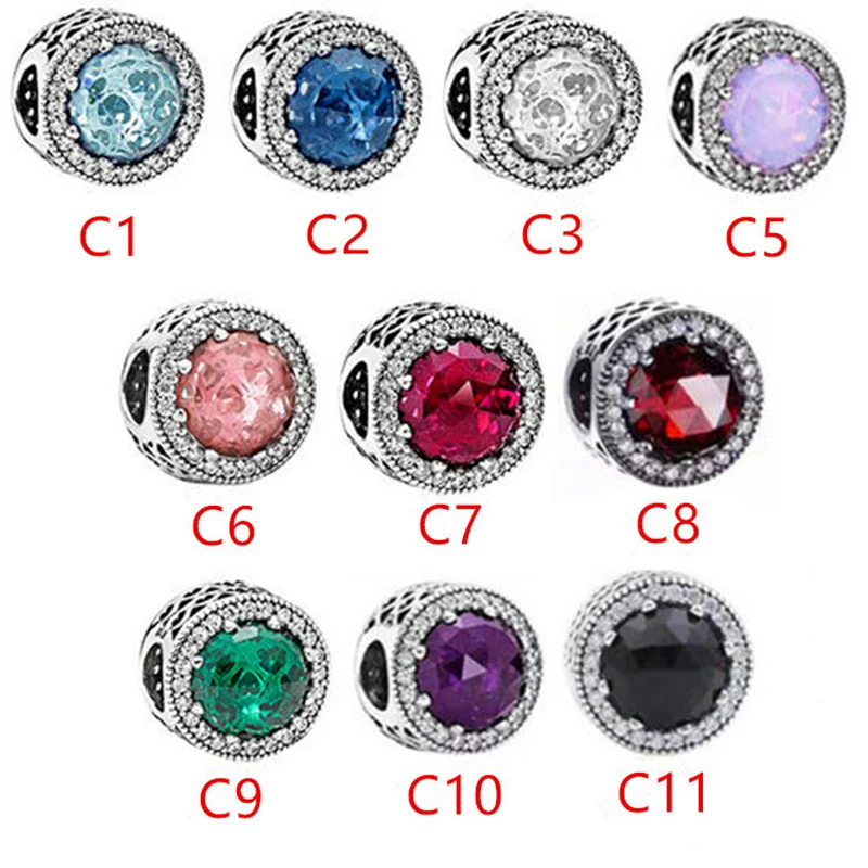

925 Sterling Silver CZ Zircon Color Crystal Round Shape Beads Pendant Charm Bracelet DIY Jewelry Making For Original Pandora