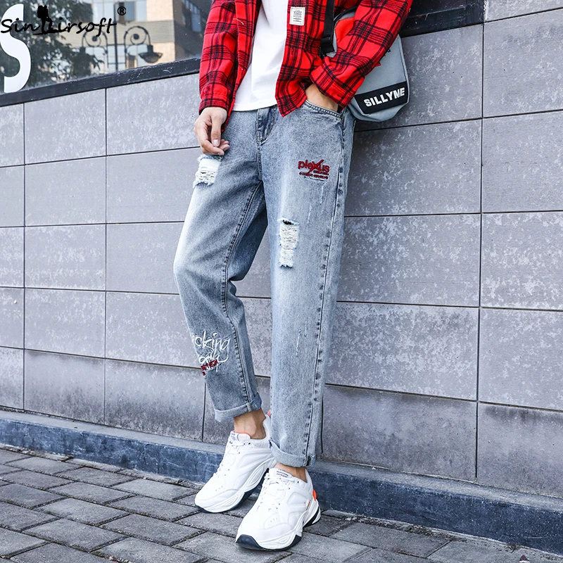 Men's Loose Hole Straight Jeans Men Youth Spring And Summer New Korean Trend Trendy Wild Denim Pants|Мужские джинсы| |