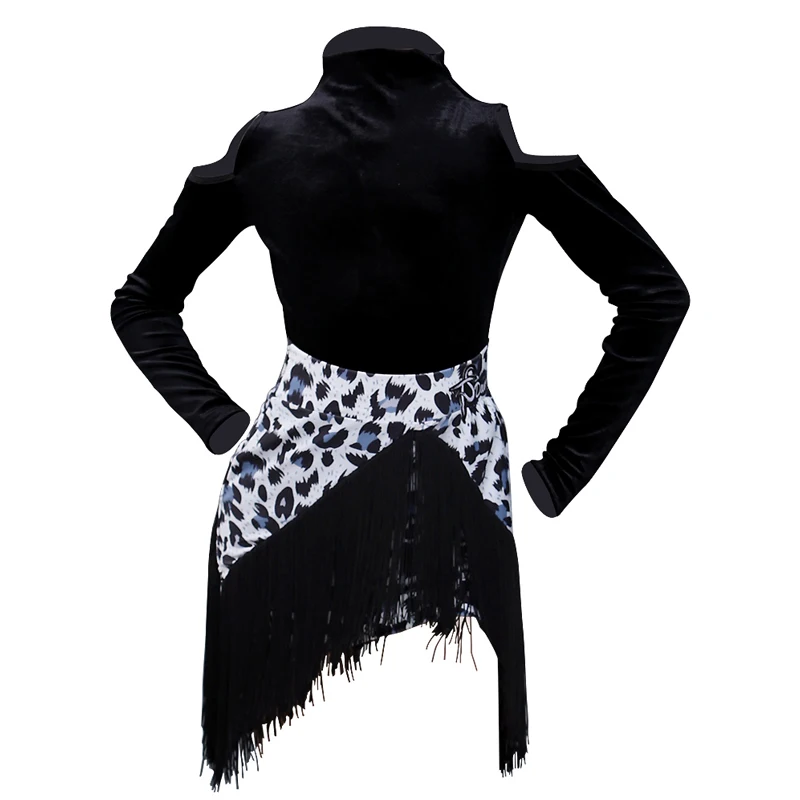 

Kids Latin Dance Dresses For Girls Velvet Dress Leopard Fringed Latin Dance Skirt Samba Practice Wear Competition Dress BL4921