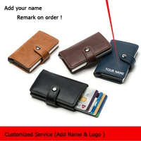aluminum metal case credit card holder rfid blocking mini card wallet men leather wallet business card holder protection purse