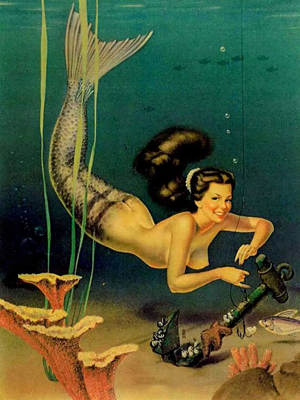 Cartel de metal vintage para costera de sirena, de mujer en topless...