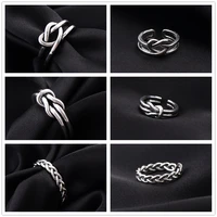 trendy silver chain rings for women men vintage handmade twisted geometric finger jewelry party gifts