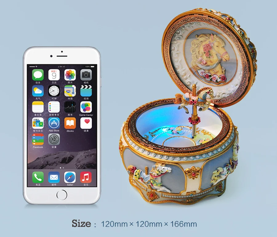 Carousel Музыкальная шкатулка со светодиодным звуковым управлением световые