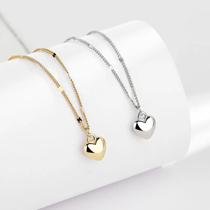 

LIVVY Silver Color Simple Smooth Little Heart Shape Pendant Choker Necklace for Women Exquisite Clavicle Chain Jewelry