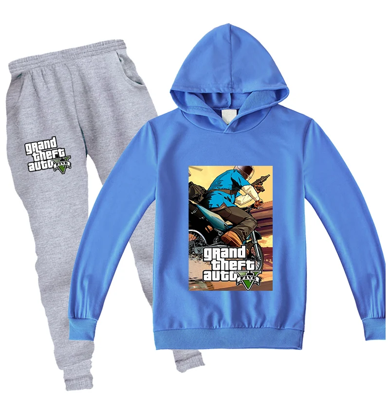 

New Hoodies Pants 2PCS Baby Boy Clothes Sets Children GTA 5 Criminal Game Kids Sweatshirt Tops Cotton Halloween Teenage Clothing