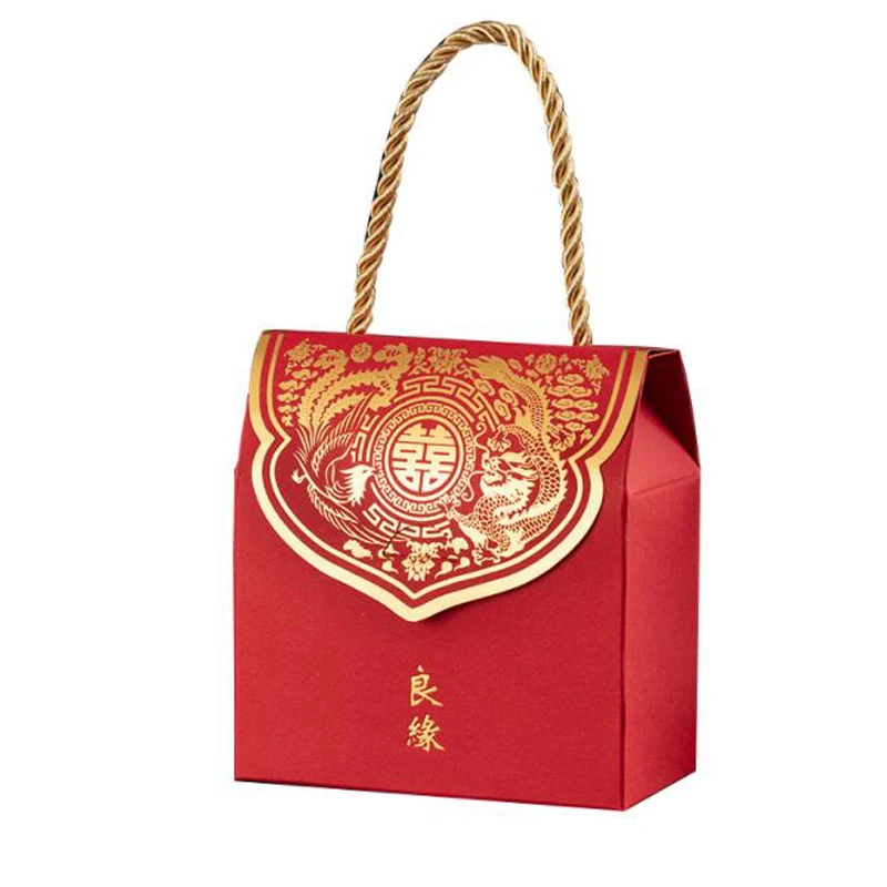 

200 шт Портативные вечерние коробки конфет для свадьбы, китайские подарочные коробки с изображением дракона и феникса