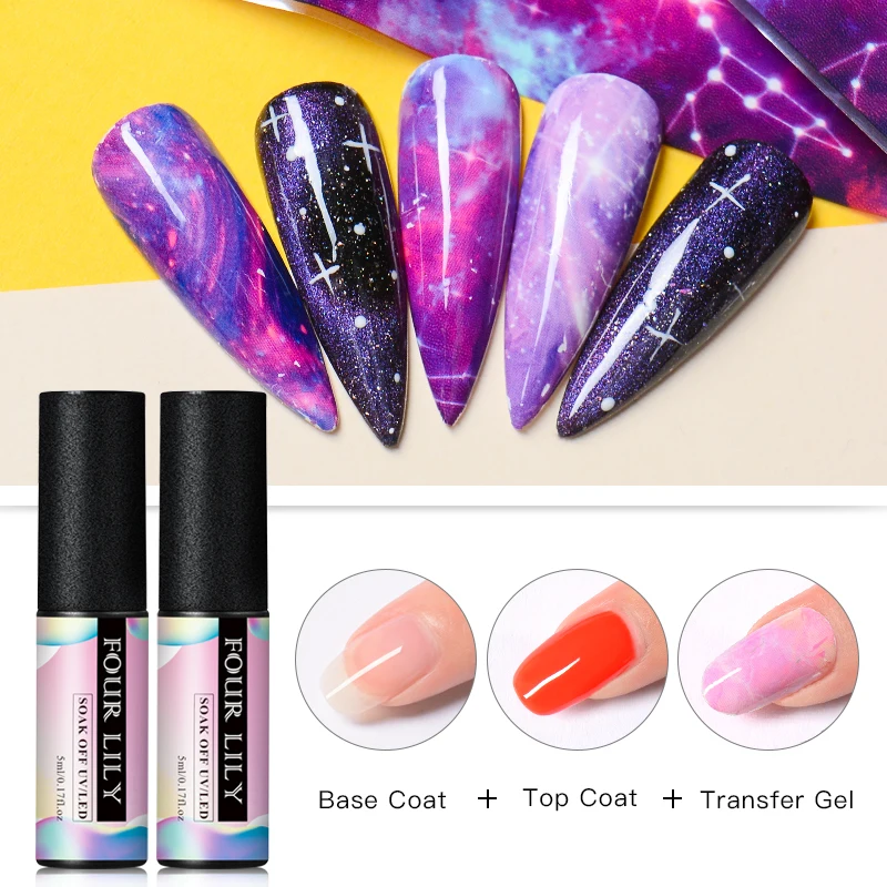 FOUR LILY Top Base Gel Polish Soak off Reinforce 5ml Long Lasting Nail Art Manicure Transfer Lacquer Varnish Primer | Красота и