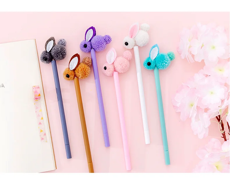 Гелевая ручка Kawaii, Корея, креативная, плюшевая, с ушками кролика, гелевая ручка, милый кролик, ручка для подписи, кавайные канцелярские школьные принадлежности, обратно в школу