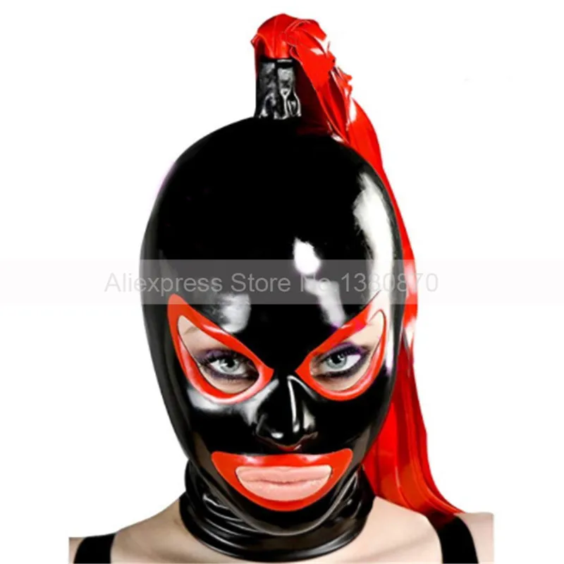 

Cosplay Sexy Latex Rubber Hoods with Top Latex Pigtail Handmade Size Color Custom Made S-LM255