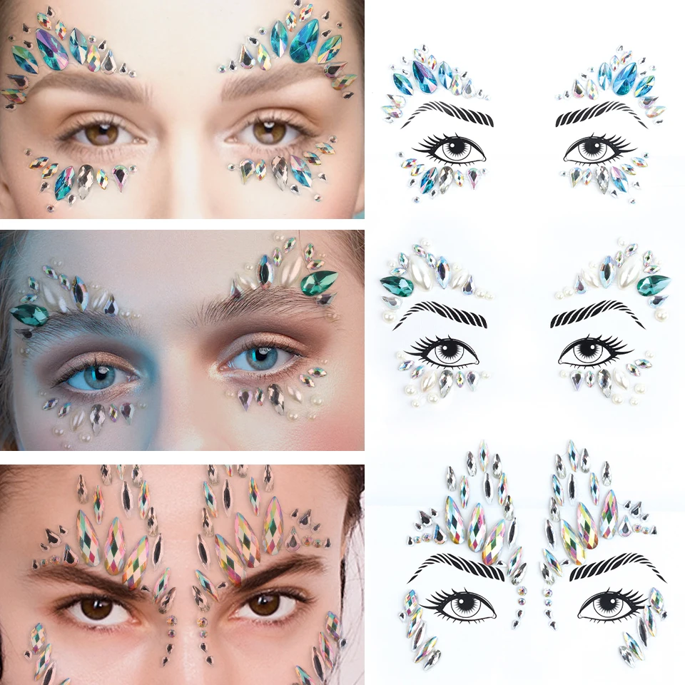 Glitter Face Jewels Sticker Temporary Tattoo Party Face Makeup Tools Rhinestones Flash Tattoo Stickers Fake Diamond
