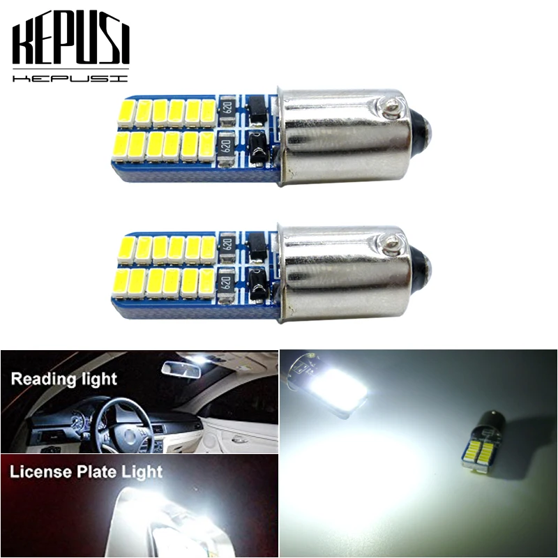 

2Pcs BA9S T11 T4W LED Lamps 24 SMD Auto Interior Lighting Dome Map Reading Light Side Wedge Parker Bulbs White 12V DC CANBUS