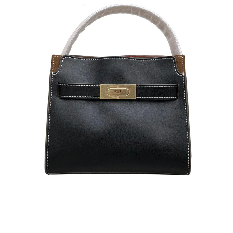 

2021 new cowhide bag contrast color splicing single shoulder diagonal bag buckle Vintage Classic women's handbag tote bag