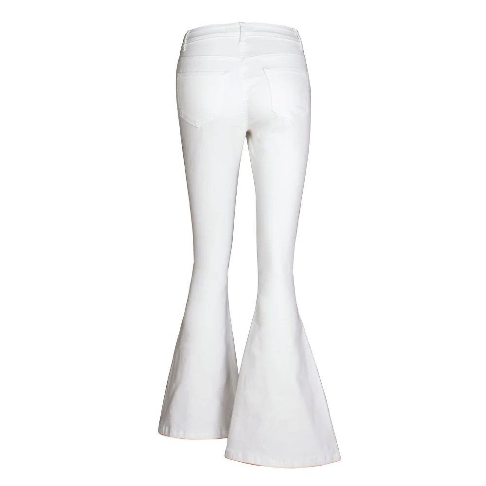 

Women's Wide Leg Pants White Embroidery horn jeans