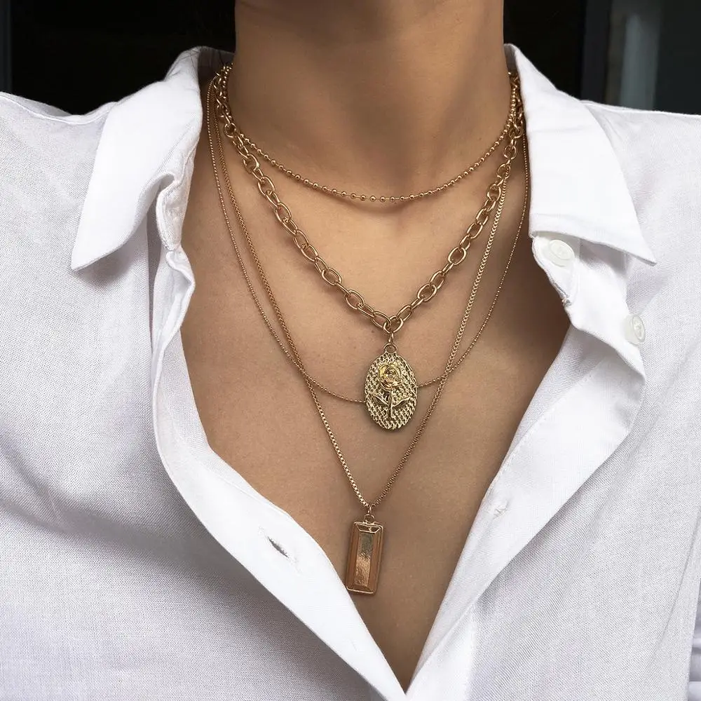 Новая популярная многослойная цепочка ожерелье с буквенным принтом ювелирное