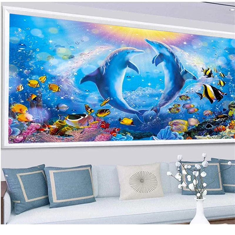 

Большой размер Дельфин Diy Алмазная картина полностью квадратная круглая дрель вышивка мозаика 5D пазл морская рыба специальная настенная ...