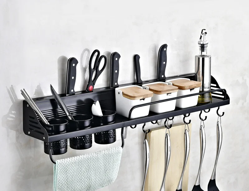 

Black Space Aluminum Kitchen Storage Multifunction Kitchen Racks Tool Seasoning Holder Household Organization