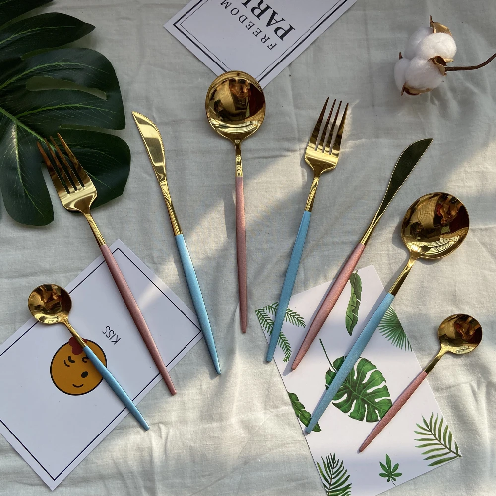 16 шт. набор столовых приборов из голубого золота столовый нож вилка ложка 304