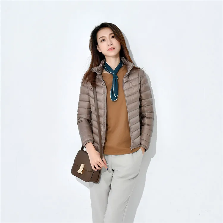 Новинка 2019 стильный легкий пуховик женский со стоячим воротником приталенный