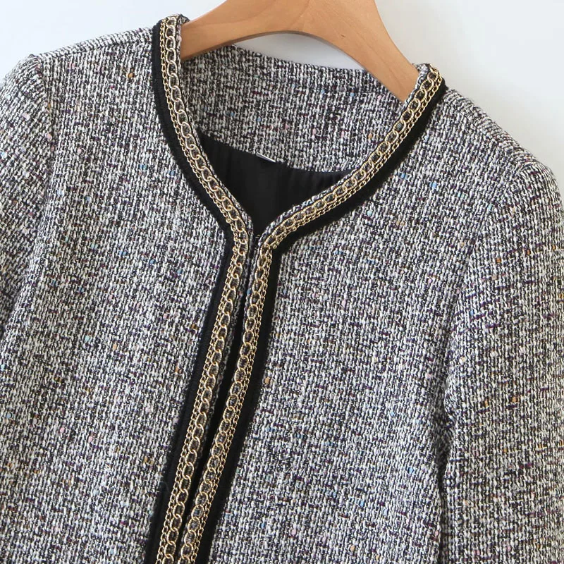 Куртка женская с небольшим ароматным круглым вырезом и цепочкой повседневное