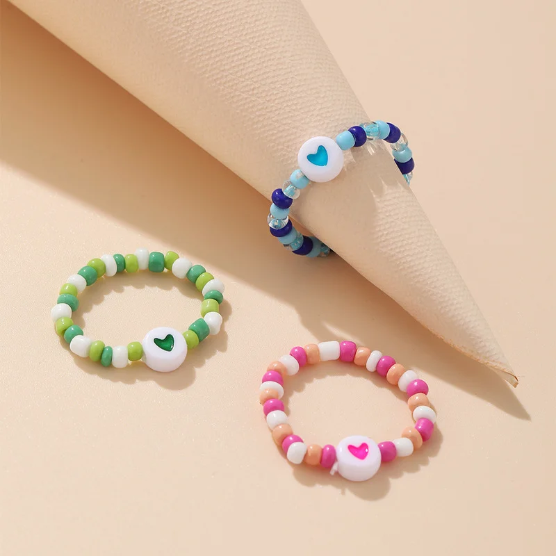 

Love Soft Ceramic Rice Bead Ring Ring Ring Women's Heart-shaped Rice Bead Pink Ring Jewellery