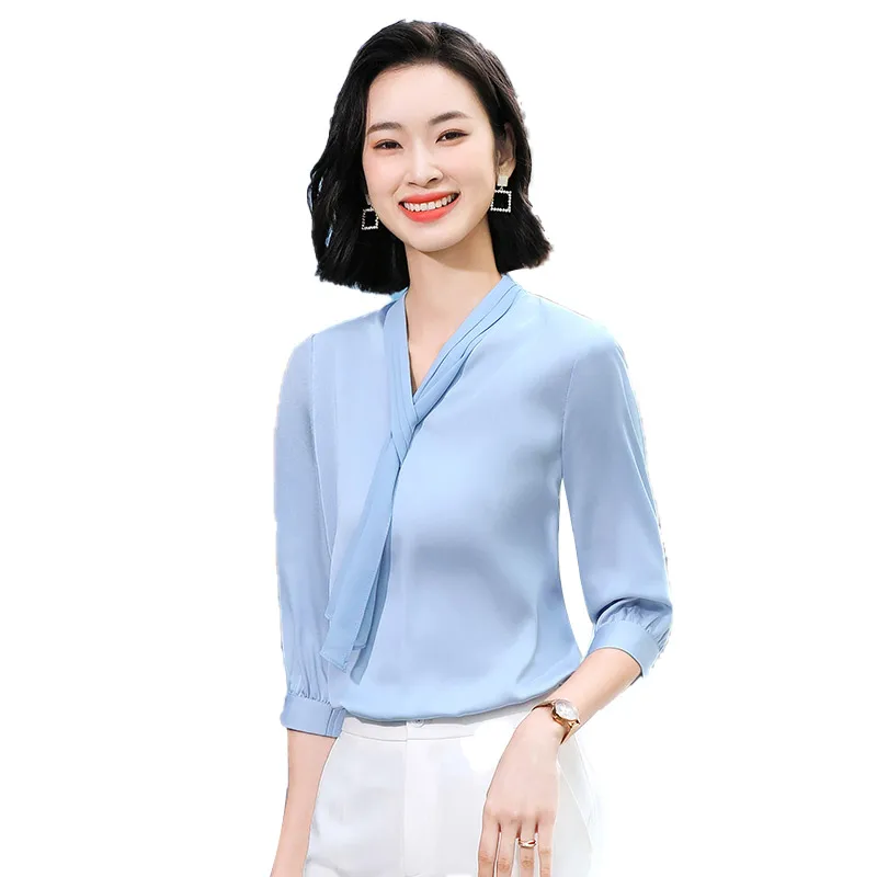 Женская шифоновая рубашка с рукавом три четверти Новинка весна лето 2021