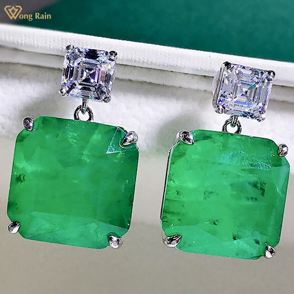 

Wong Rain 925 Sterling Silver 15*15 MM Emerald Asscher Cut Created Moissanite Gemstone Luxury Ear Studs Earrings Fine Jewelry