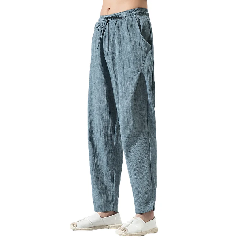 

Flax Men Casual Pants 2022 Mens Cotton Linen Trousers Summer Pants Male Solid Elastic Waist Loose khaki Pants Plus Size M-5XL