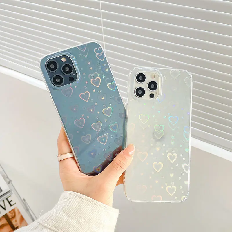 

Luxury Laser Gradient Love Heart Phone Case For iPhone 12 Pro Max 11 Pro Max 7 8 Plus X XR XS Max Back Cover