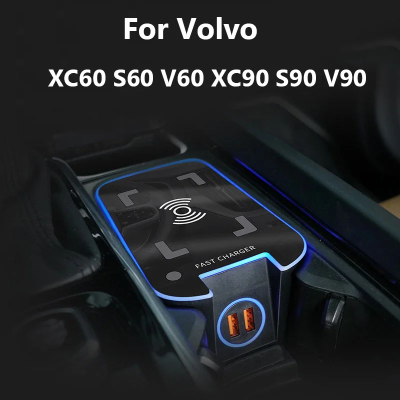 QI for Volvo XC90 XC60 S90 V90 V60 S60 Car Wireless Charger 15W 2015-2020 Special Mobile Phone Charging Board Auto Accessories