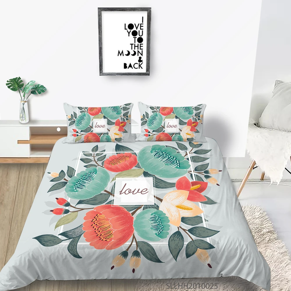 

Flower Printed 3/4pcs Bedding Sets King Size Duvet Cover Set Super Soft Comfortable Single Double Queen Soft Home Decoration