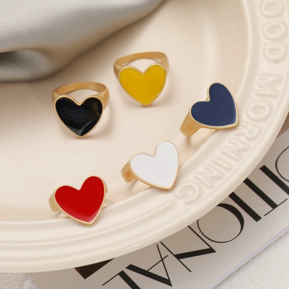 

Wholesale Jewelry New Colorful Ring for Women Glossy Dripping Love Heart Rings Peach Heart Ring Exquisite Wild Trend Jewelry