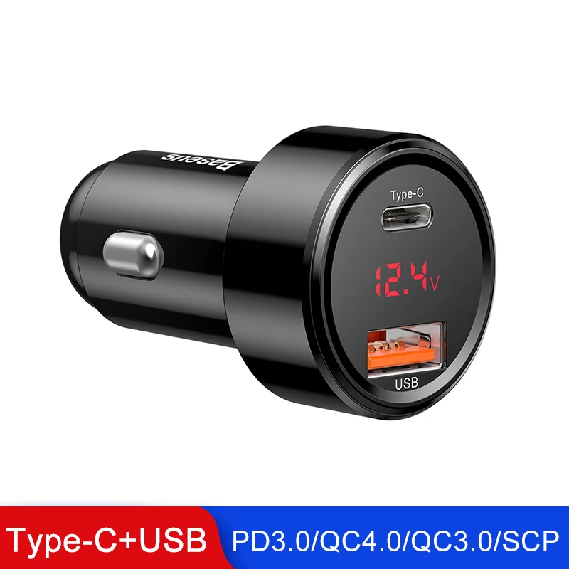 Baseus 6A автомобильное быстрое зарядное устройство 45 Вт QC4.0 QC3.0 Зарядка для iPhone XR X Max 8 Xiaomi huawei P30 телефон автомобильное быстрое зарядное устройство - Название цвета: 1Type-C 1USB Black
