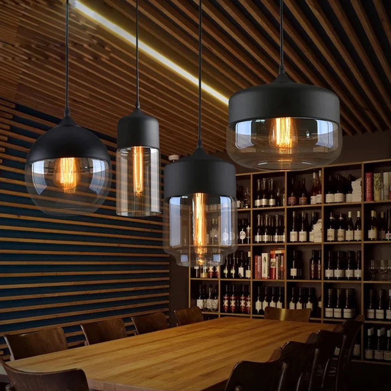 Промышленный Ретро подвесной светильник из железа и стекла стильный для